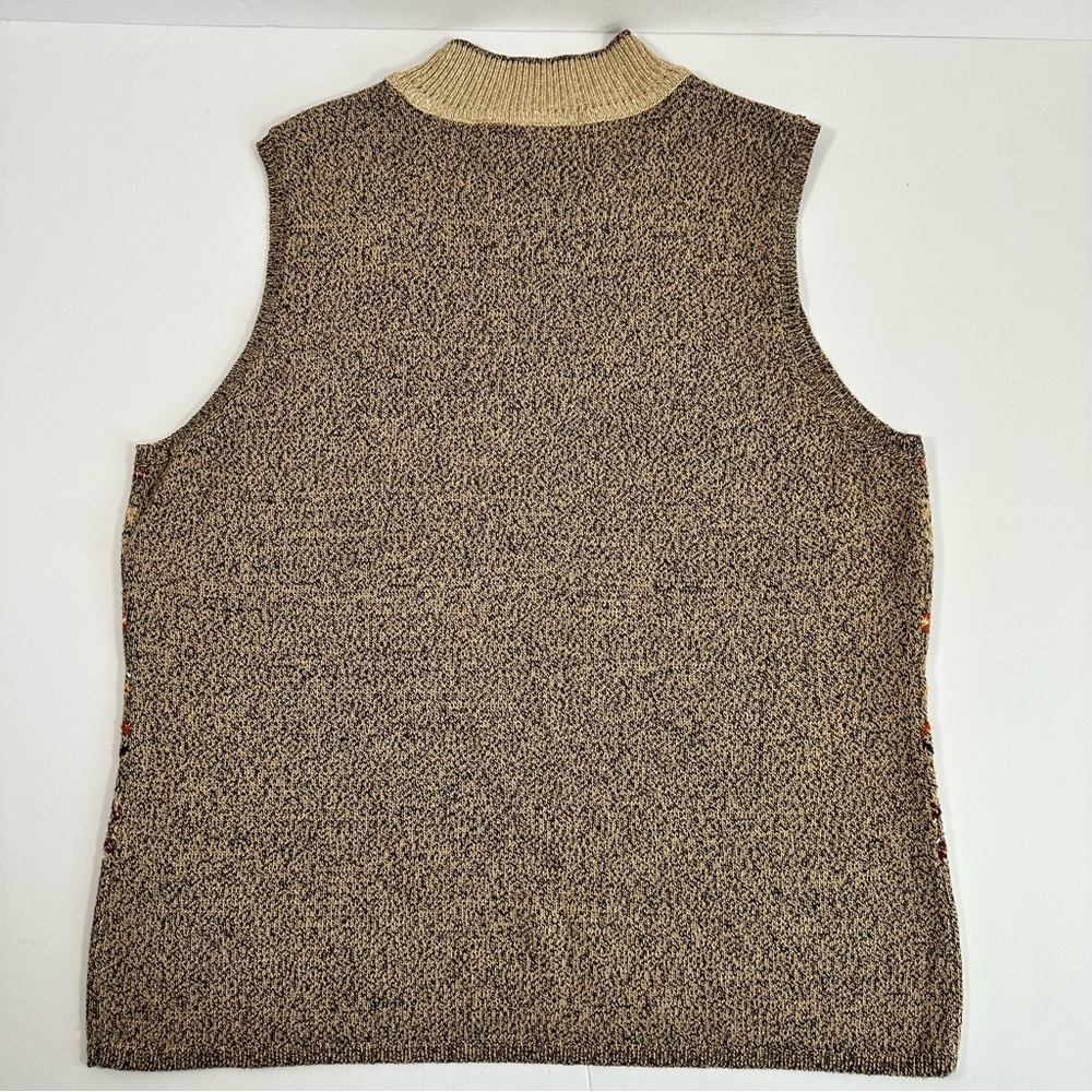 Vintage Liz Claiborne Villager Fair Isle Sweater Vest XL Mock Neck Brown Red - Picture 2 of 8